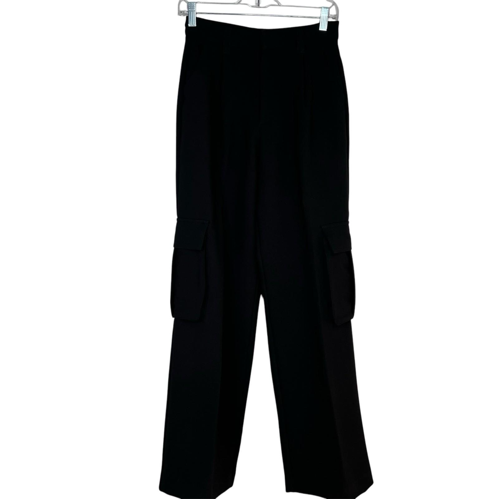 Le' AL.X Woven Crepe Cargo Pant 0 Black High Rise Wide Leg Pleated Front Trendy