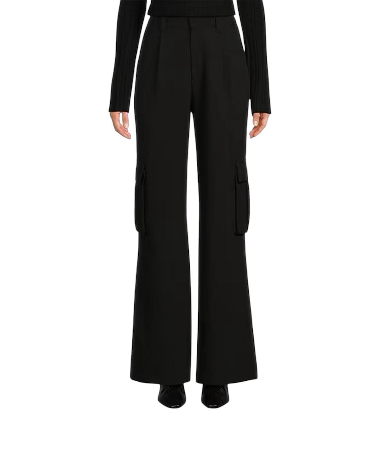 Le' AL.X Woven Crepe Cargo Pant 0 Black High Rise Wide Leg Pleated Front Trendy
