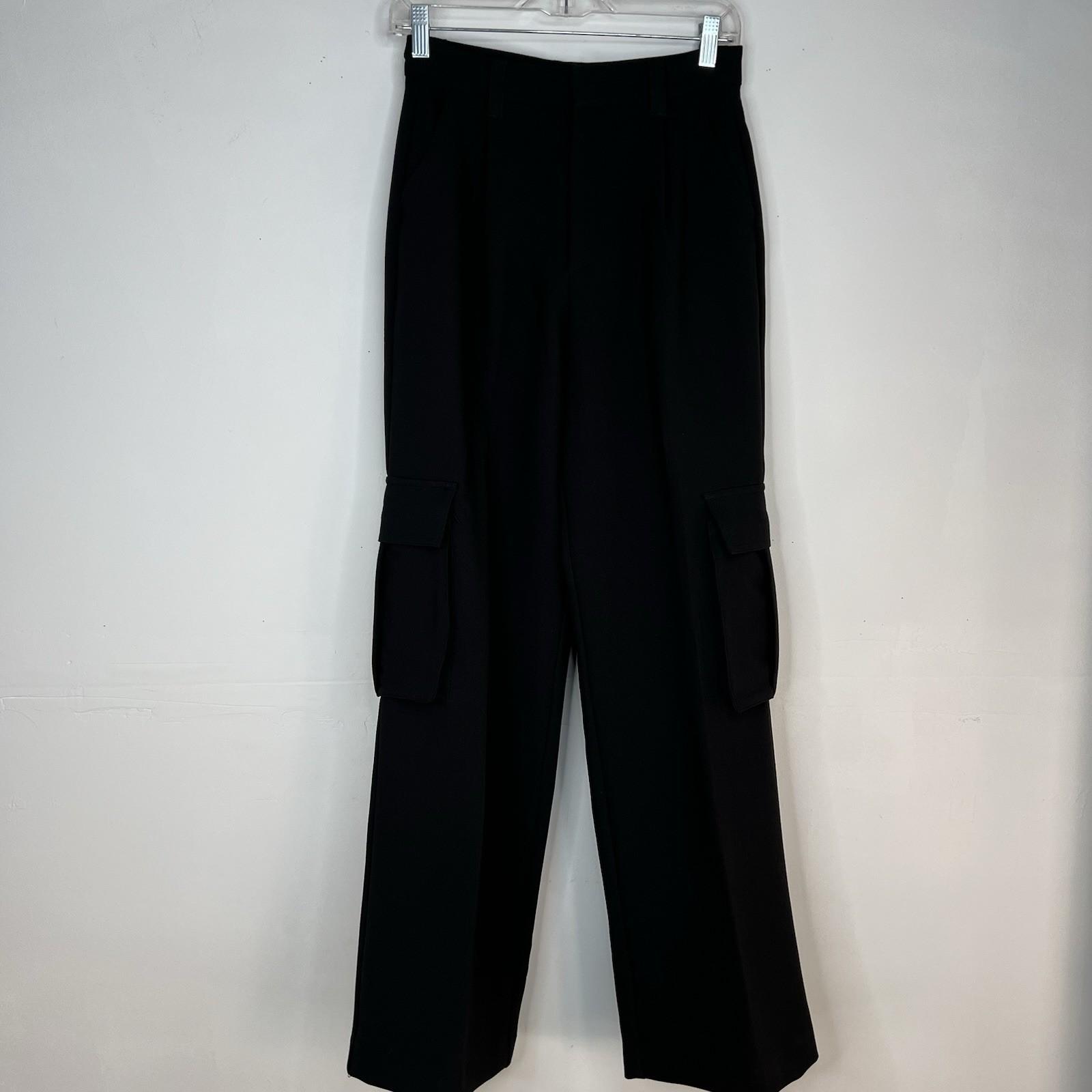 Le' AL.X Woven Crepe Cargo Pant 0 Black High Rise Wide Leg Pleated Front Trendy