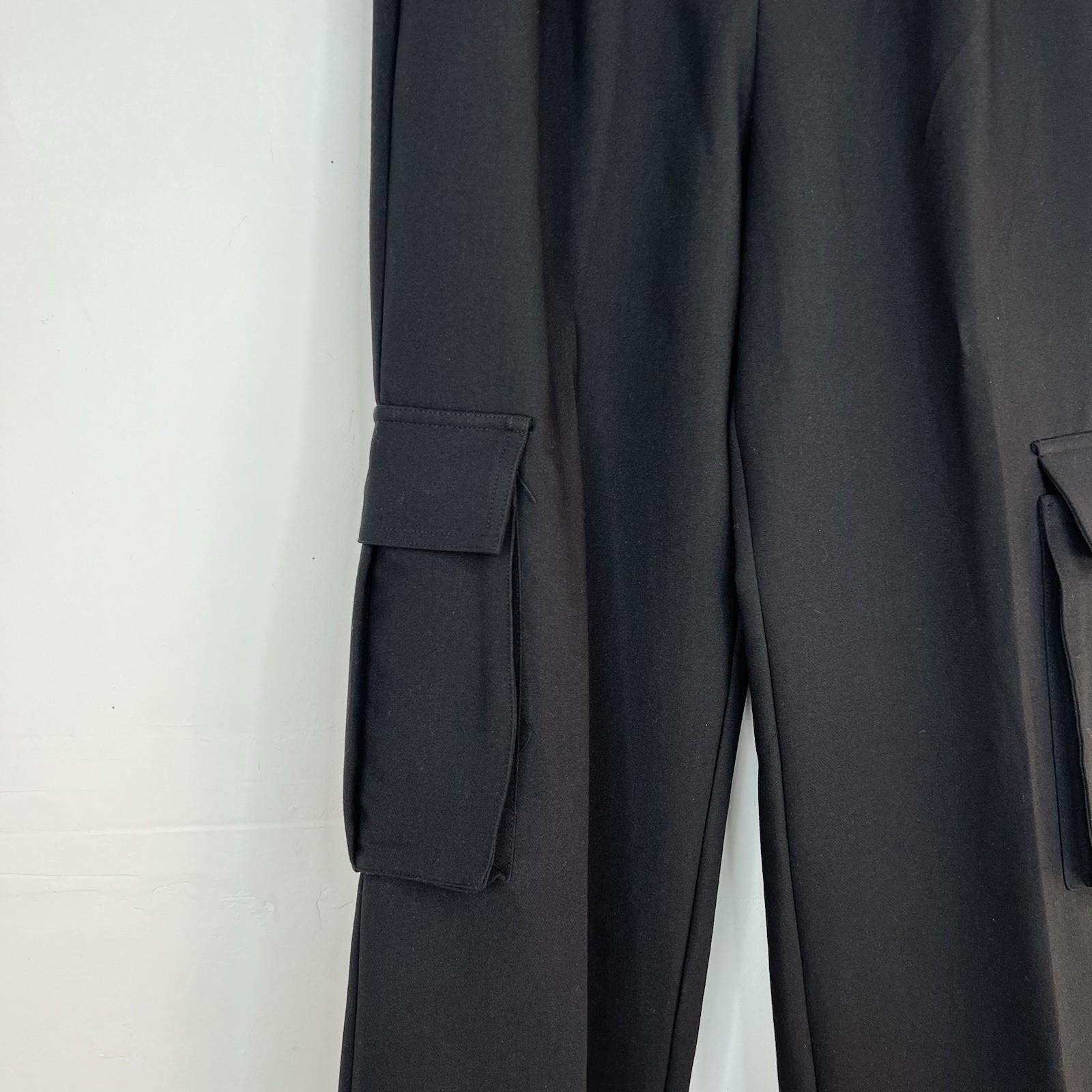 Le' AL.X Woven Crepe Cargo Pant 0 Black High Rise Wide Leg Pleated Front Trendy