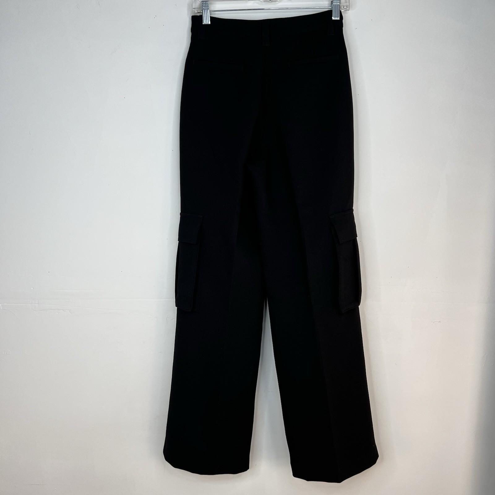 Le' AL.X Woven Crepe Cargo Pant 0 Black High Rise Wide Leg Pleated Front Trendy