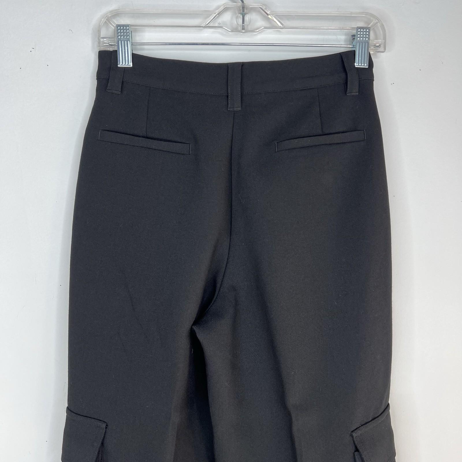 Le' AL.X Woven Crepe Cargo Pant 0 Black High Rise Wide Leg Pleated Front Trendy