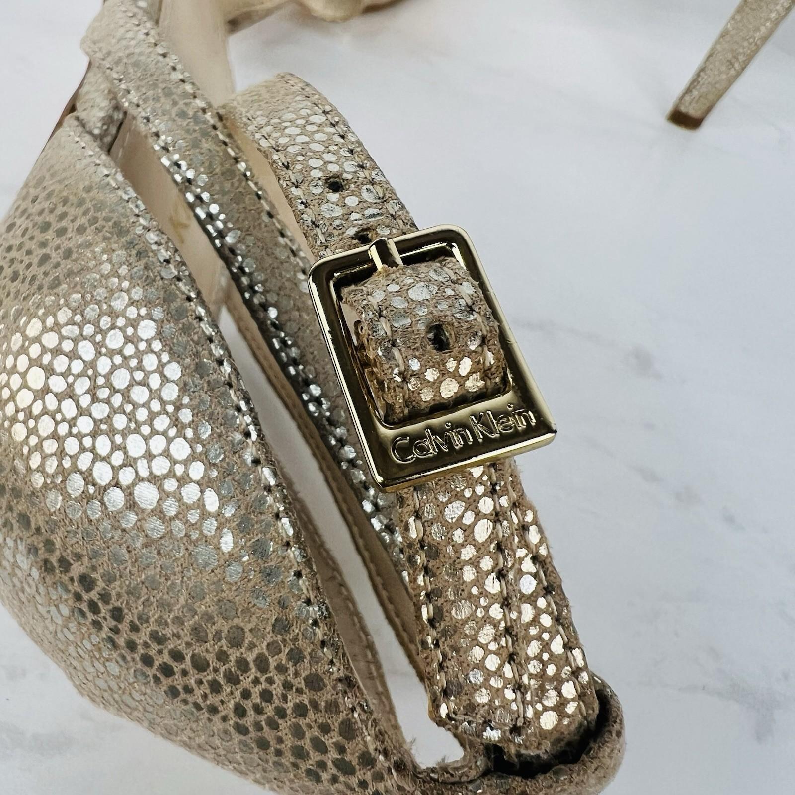 Calvin Klein Shoes 8.5 Gold Shiny Ankle Strap Open Toes Dressy Heels Platform