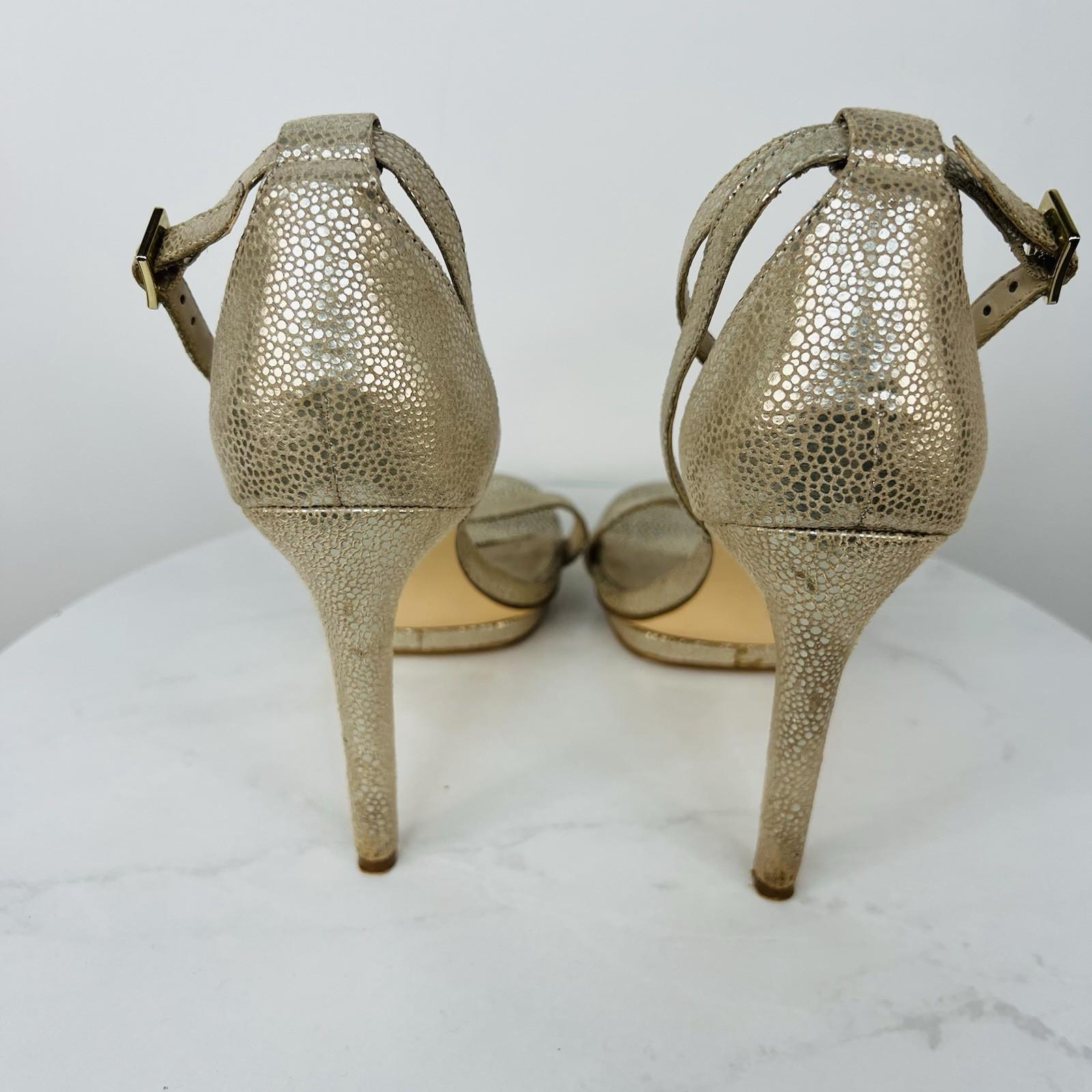 Calvin Klein Shoes 8.5 Gold Shiny Ankle Strap Open Toes Dressy Heels Platform