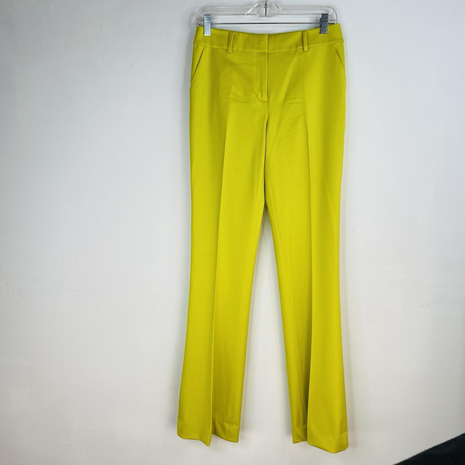 ST John Straight Leg Pants Size 4 Neon Yellow Luxurious Silky like Flat Front