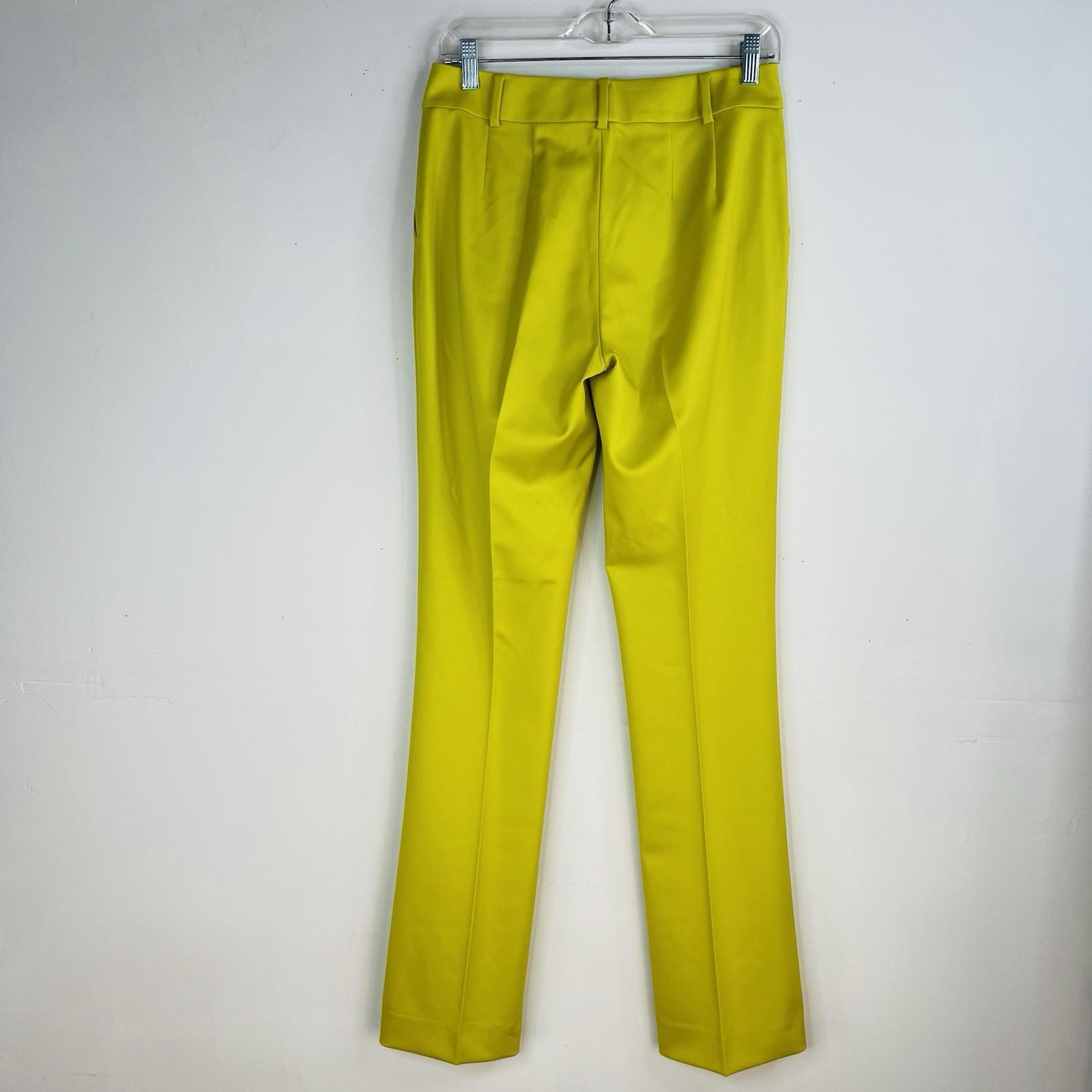 ST John Straight Leg Pants Size 4 Neon Yellow Luxurious Silky like Flat Front