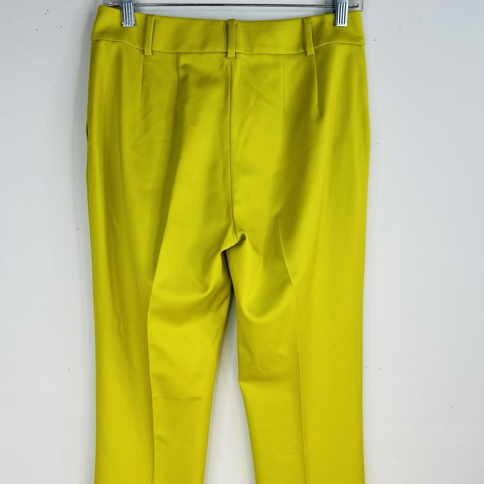 ST John Straight Leg Pants Size 4 Neon Yellow Luxurious Silky like Flat Front
