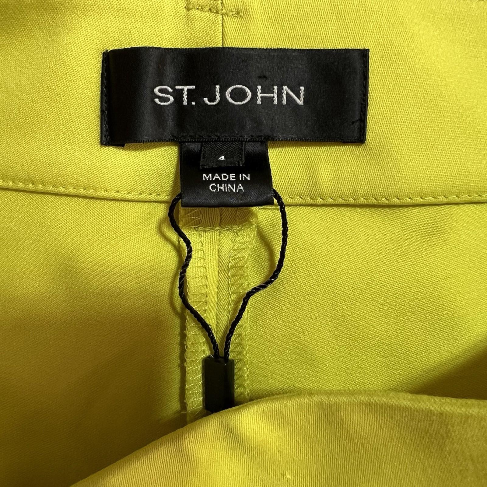 ST John Straight Leg Pants Size 4 Neon Yellow Luxurious Silky like Flat Front