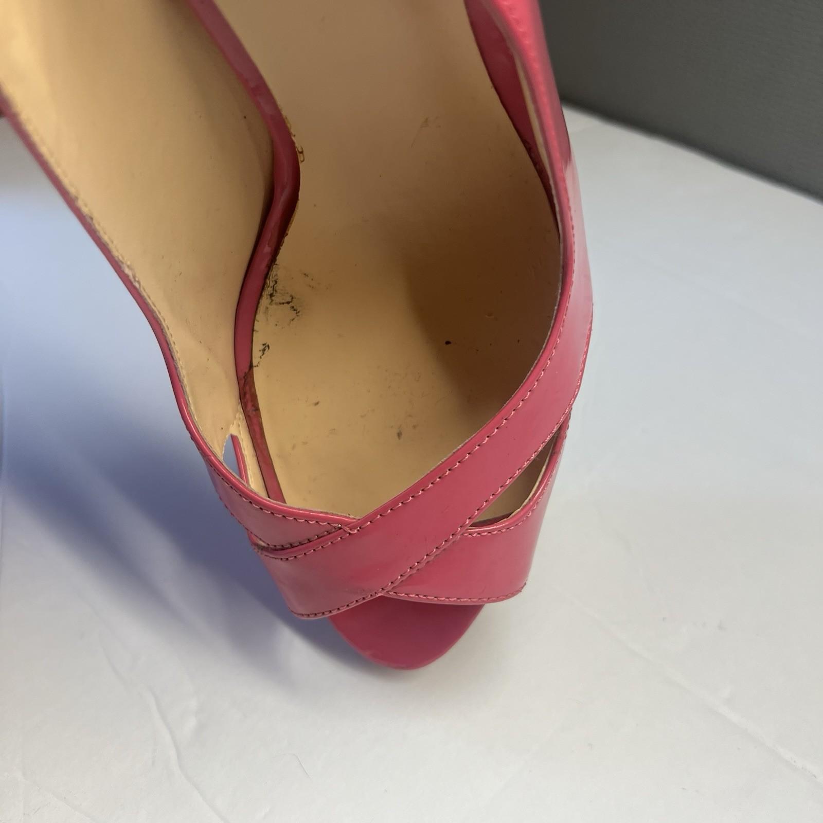 10-1938.jpg Guess Shoes Size 9M Man Made Hot Pink Peep Toes Slingback Ankle Strap Pumps
