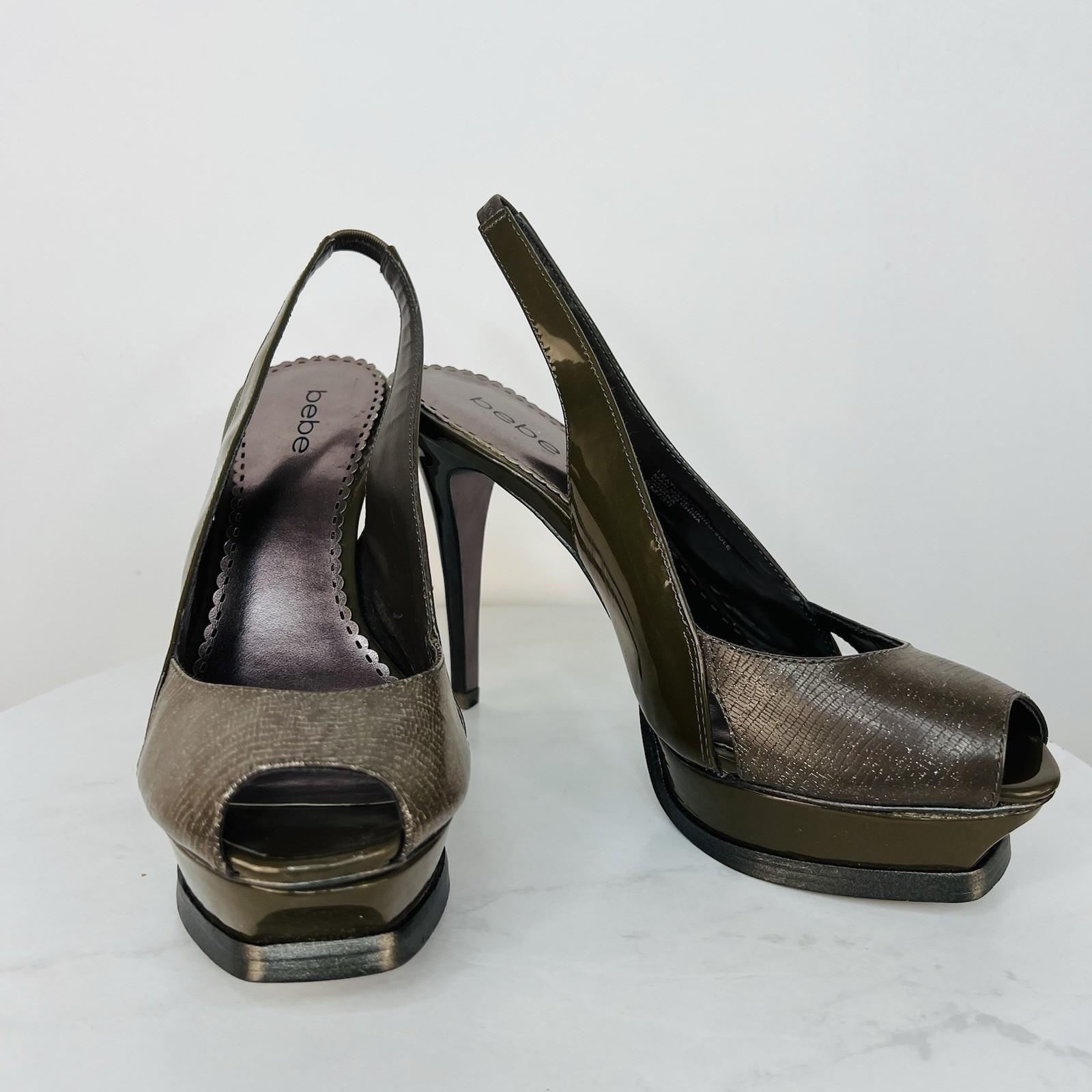 Bebe Zahara Lizard Skin Shoes Size 9M Green Peep Toe Sandals heels Slingback