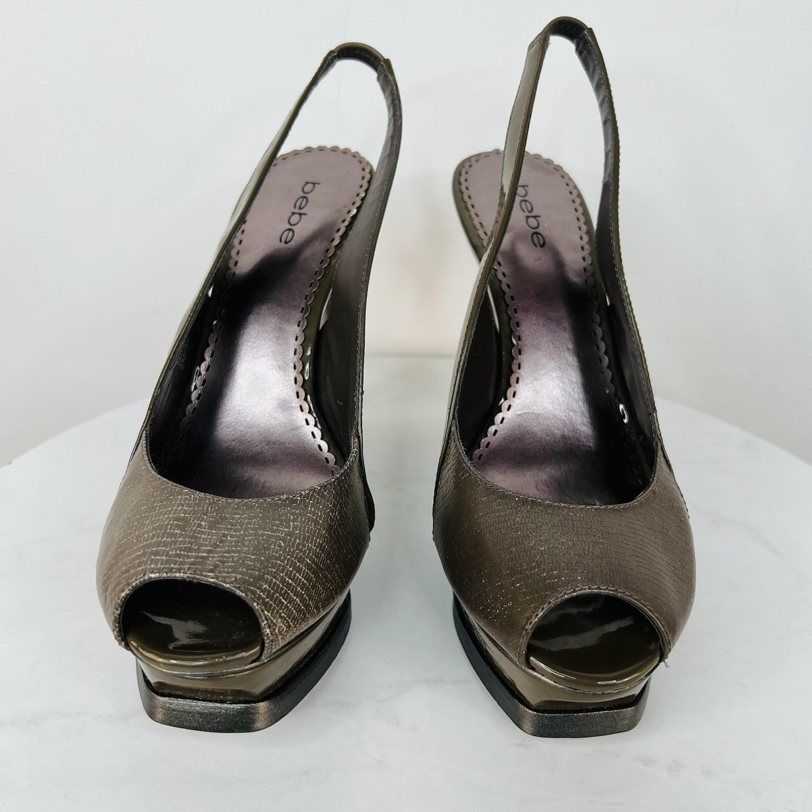 Bebe Zahara Lizard Skin Shoes Size 9M Green Peep Toe Sandals heels Slingback