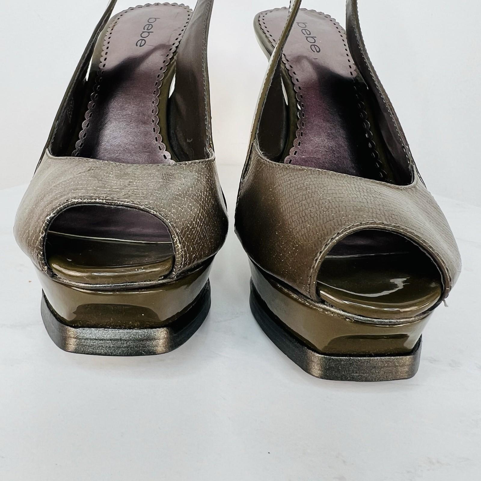 Bebe Zahara Lizard Skin Shoes Size 9M Green Peep Toe Sandals heels Slingback