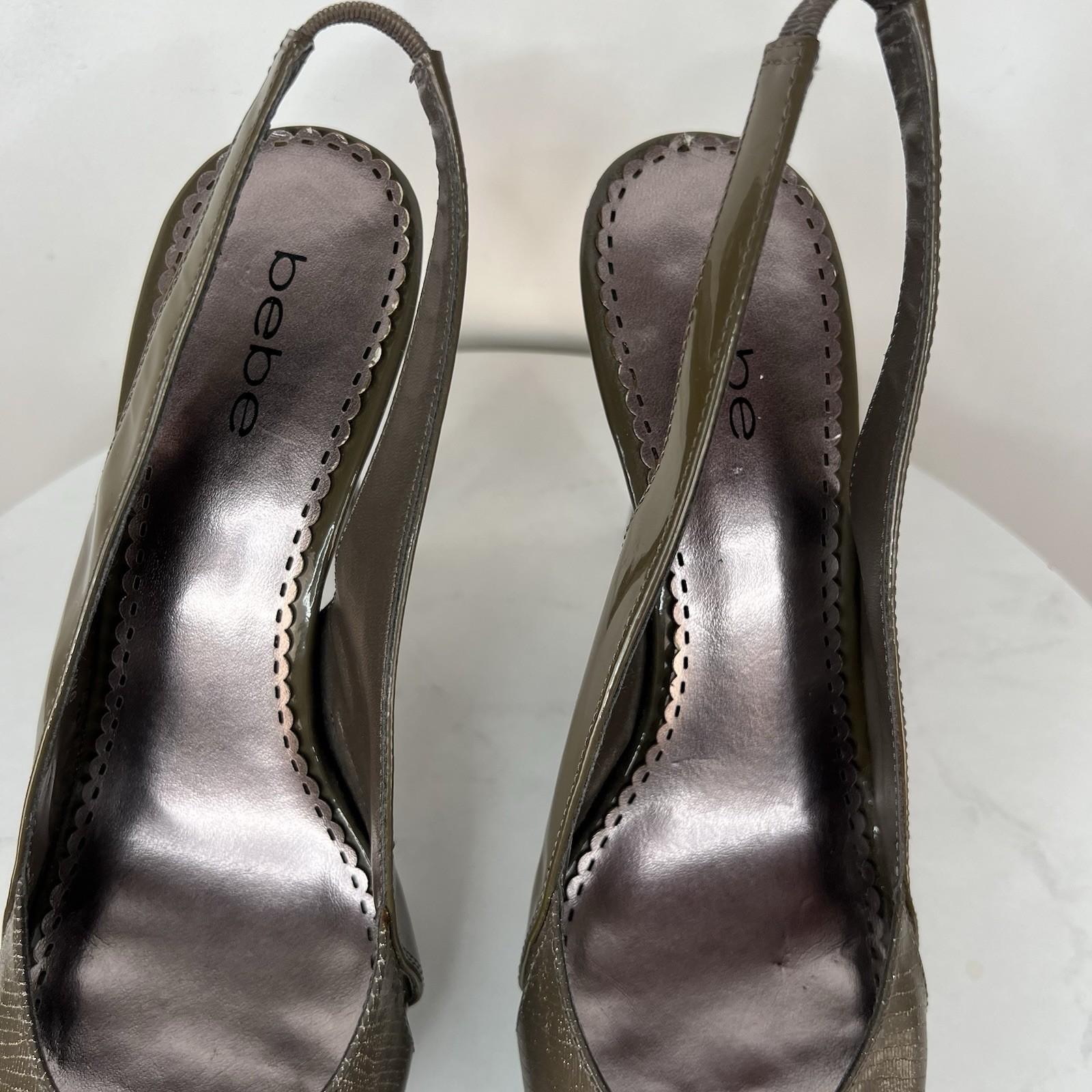Bebe Zahara Lizard Skin Shoes Size 9M Green Peep Toe Sandals heels Slingback
