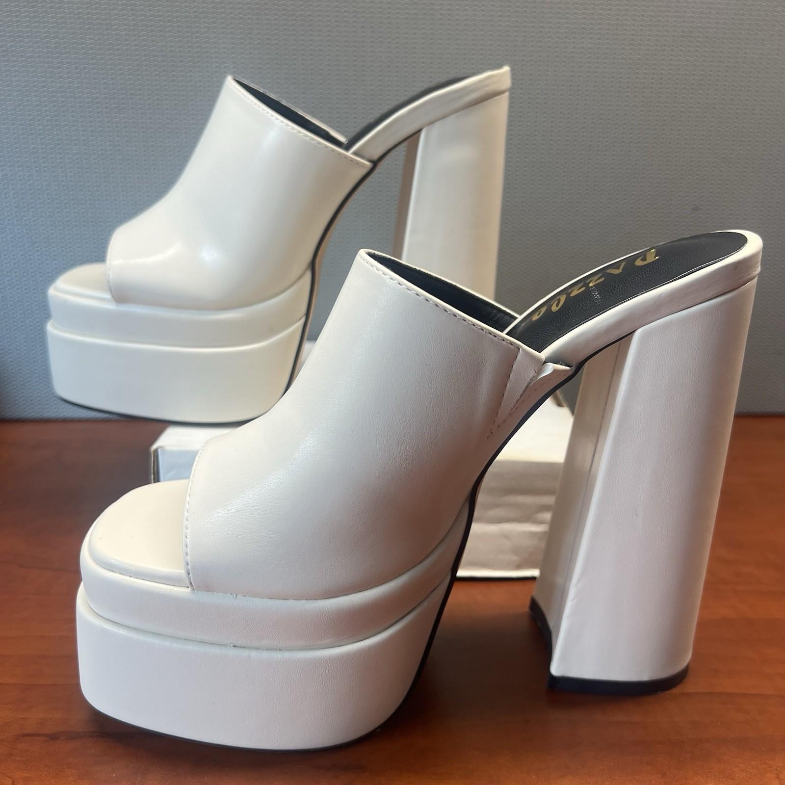 Pazzle Stack Beige Platform Chunky High Heel Shoes Open toes Slip on size 10