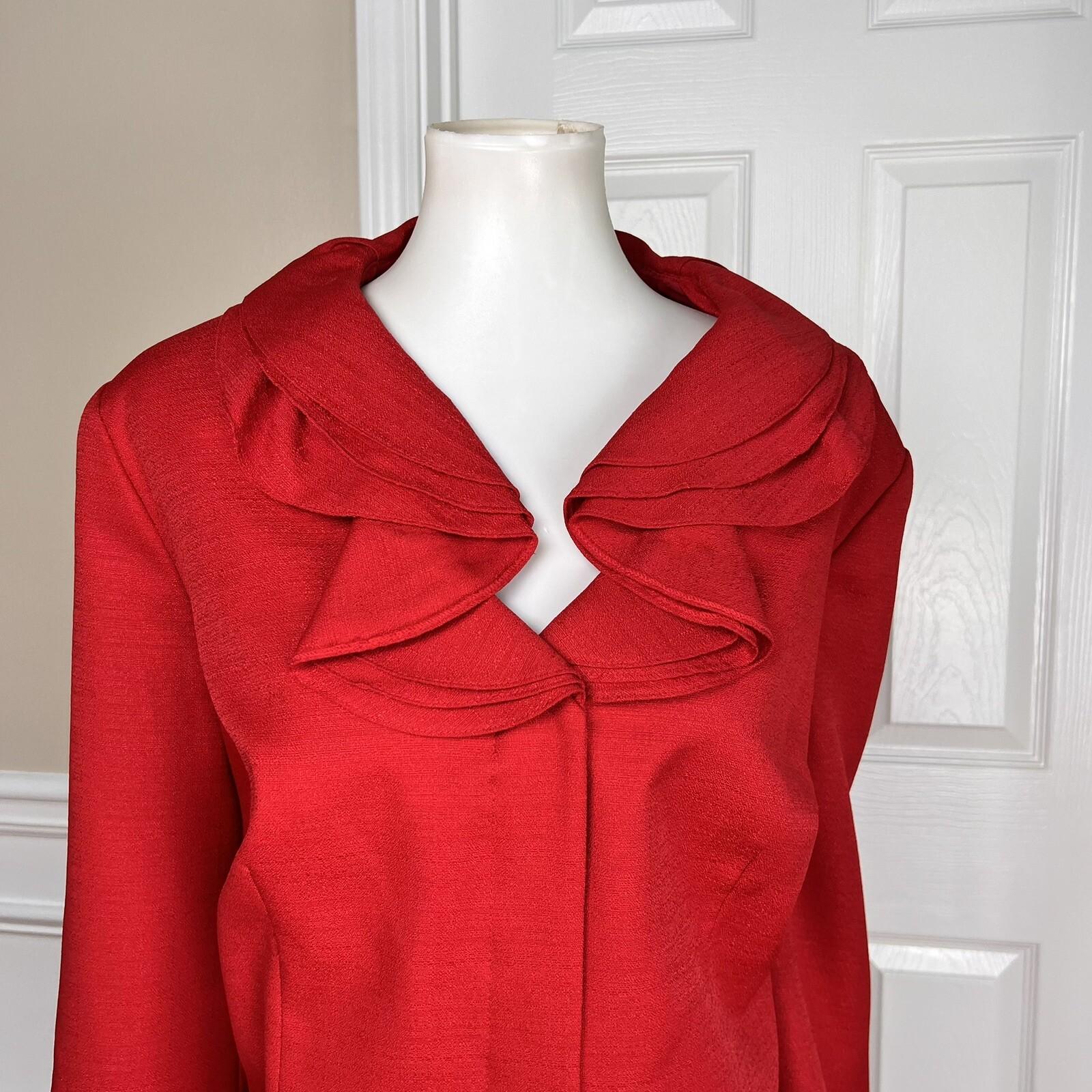 New EMILY 2PC Red Polyester Lined Ruffle Collar Skirt Suit Size 20W MSRP 0