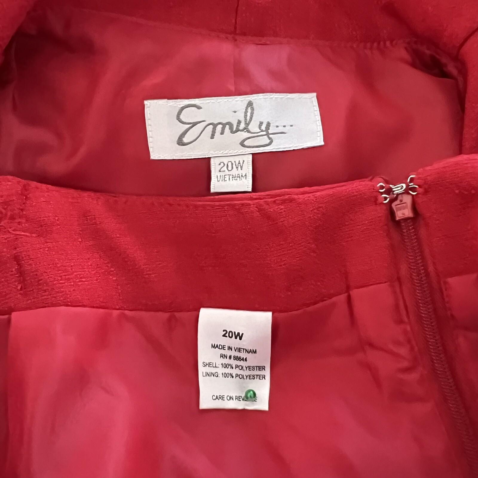 New EMILY 2PC Red Polyester Lined Ruffle Collar Skirt Suit Size 20W MSRP 0