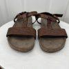 10-1960.jpg Gucci Vtg Leather Flat Sandals Shoes 9 Brown Horsebit T-Strap Buckle Open Toe
