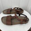 10-1964.jpg Gucci Vtg Leather Flat Sandals Shoes 9 Brown Horsebit T-Strap Buckle Open Toe