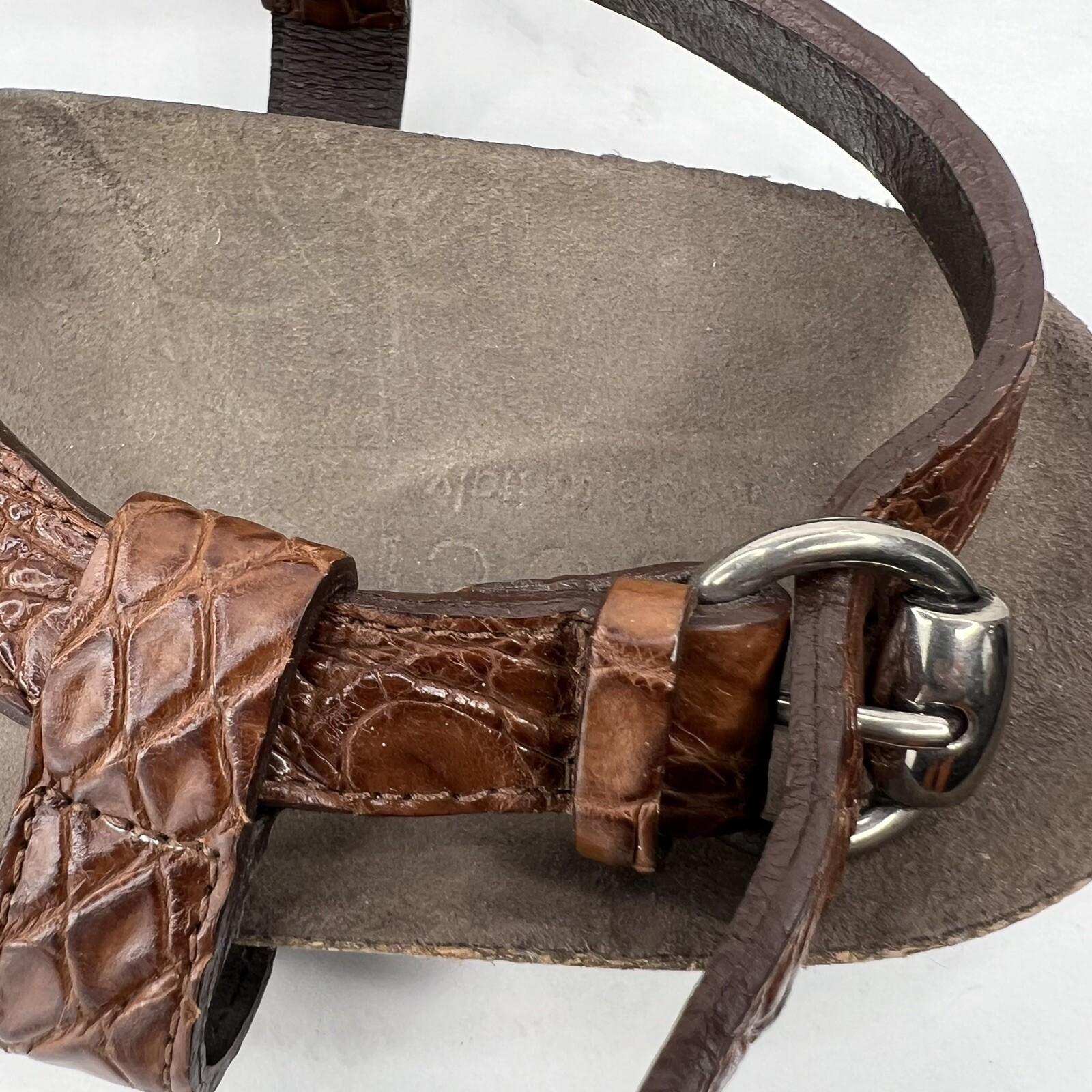 10-1965.jpg Gucci Vtg Leather Flat Sandals Shoes 9 Brown Horsebit T-Strap Buckle Open Toe