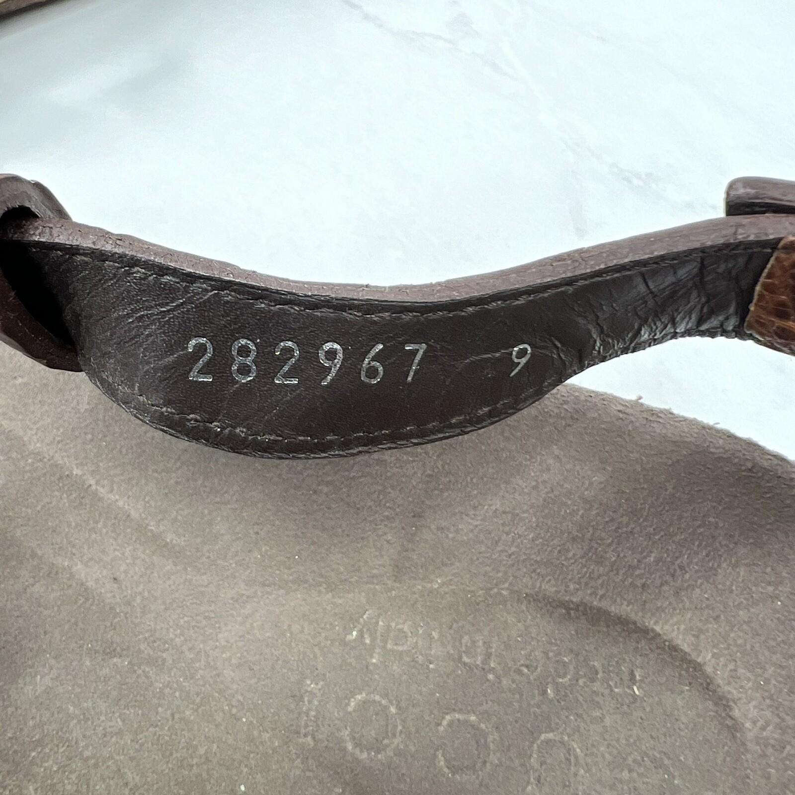 10-1968.jpg Gucci Vtg Leather Flat Sandals Shoes 9 Brown Horsebit T-Strap Buckle Open Toe