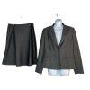 Calvin Klein Polyester Rayon Flared Skirt Suit 12 Gray Stand Up Collar Career