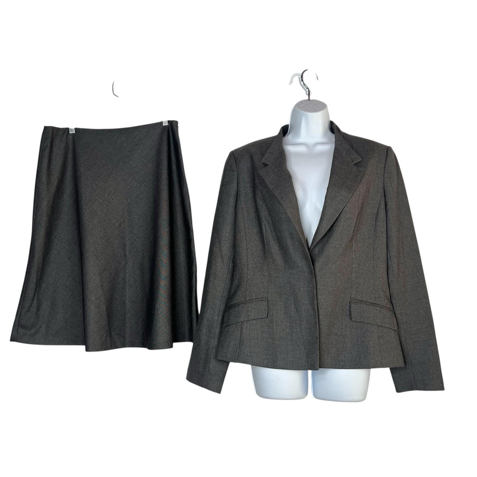 Calvin Klein Polyester Rayon Flared Skirt Suit 12 Gray Stand Up Collar Career
