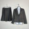 Calvin Klein Polyester Rayon Flared Skirt Suit 12 Gray Stand Up Collar Career