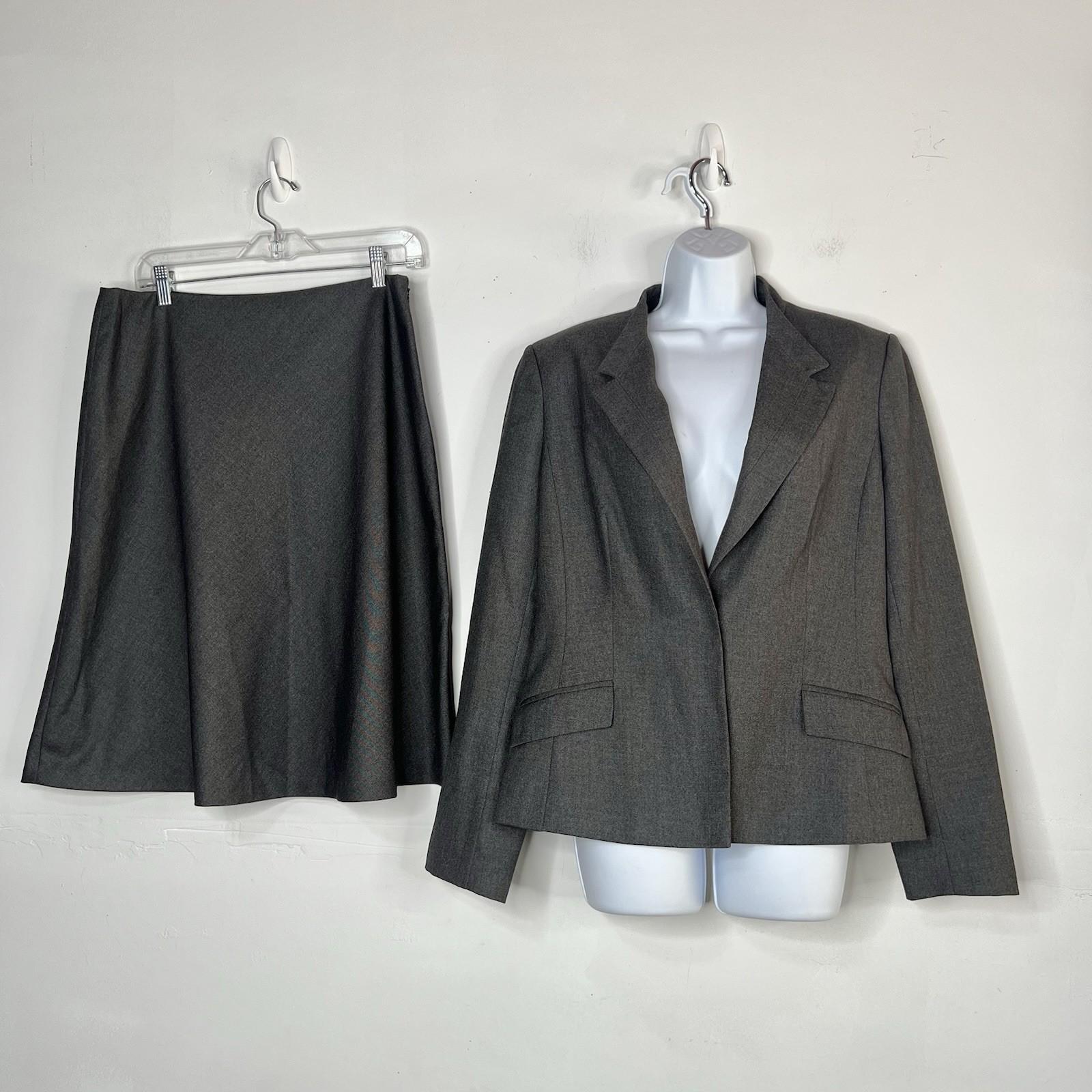 Calvin Klein Polyester Rayon Flared Skirt Suit 12 Gray Stand Up Collar Career
