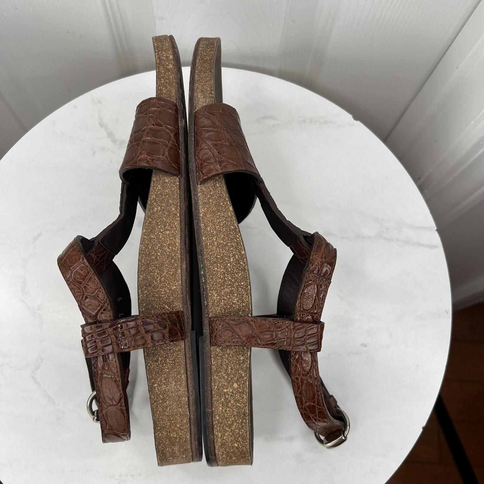 10-1973.jpg Gucci Vtg Leather Flat Sandals Shoes 9 Brown Horsebit T-Strap Buckle Open Toe