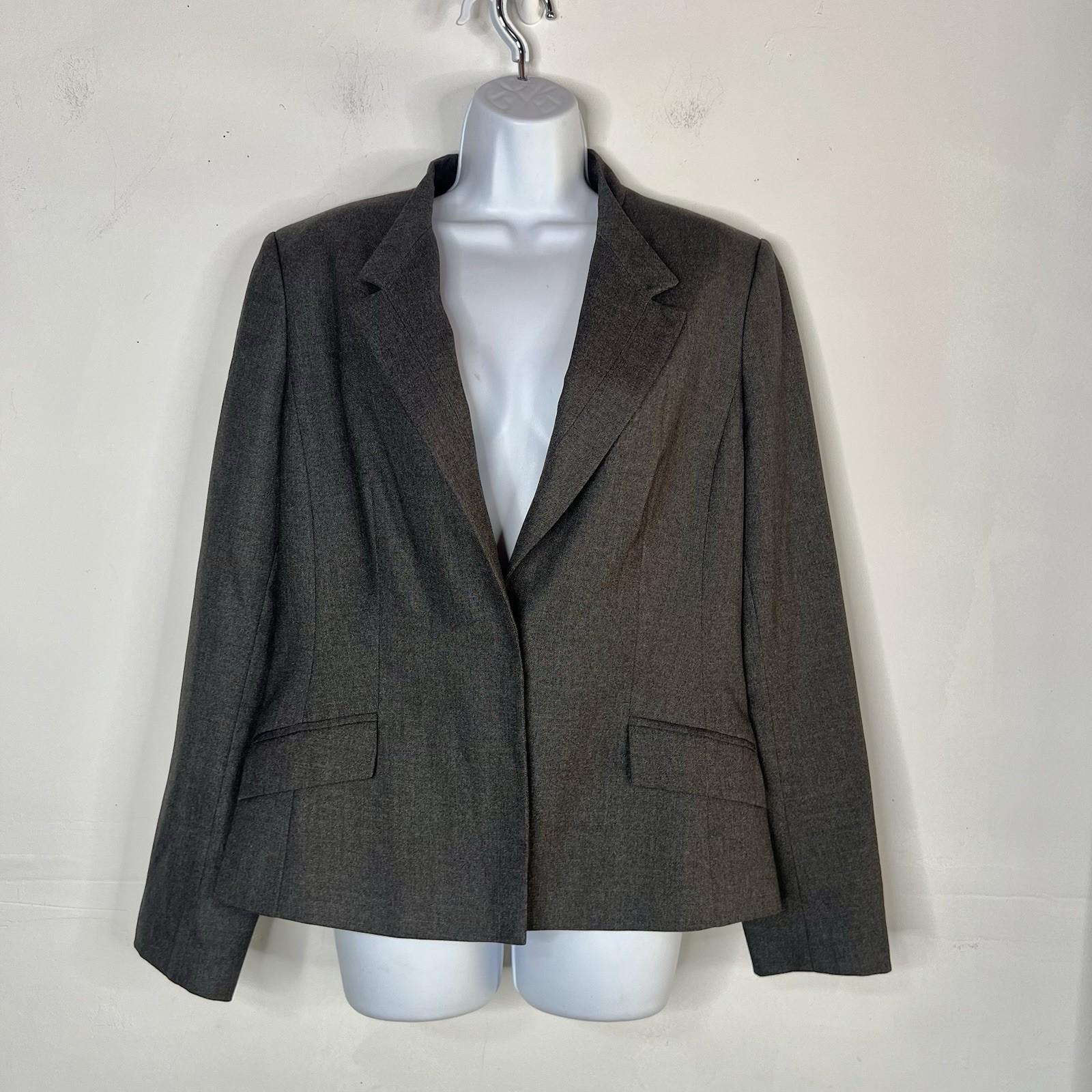 Calvin Klein Polyester Rayon Flared Skirt Suit 12 Gray Stand Up Collar Career
