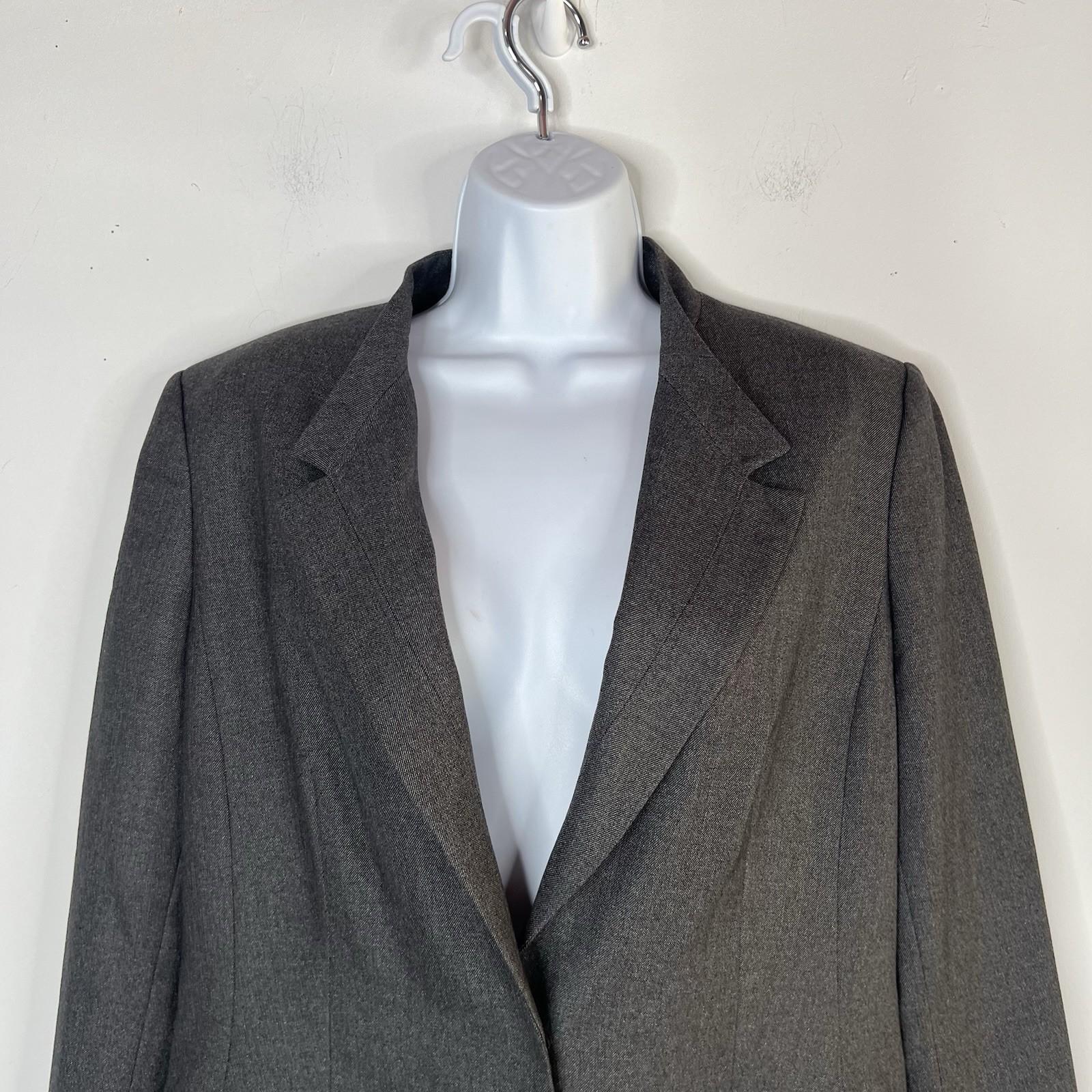 Calvin Klein Polyester Rayon Flared Skirt Suit 12 Gray Stand Up Collar Career