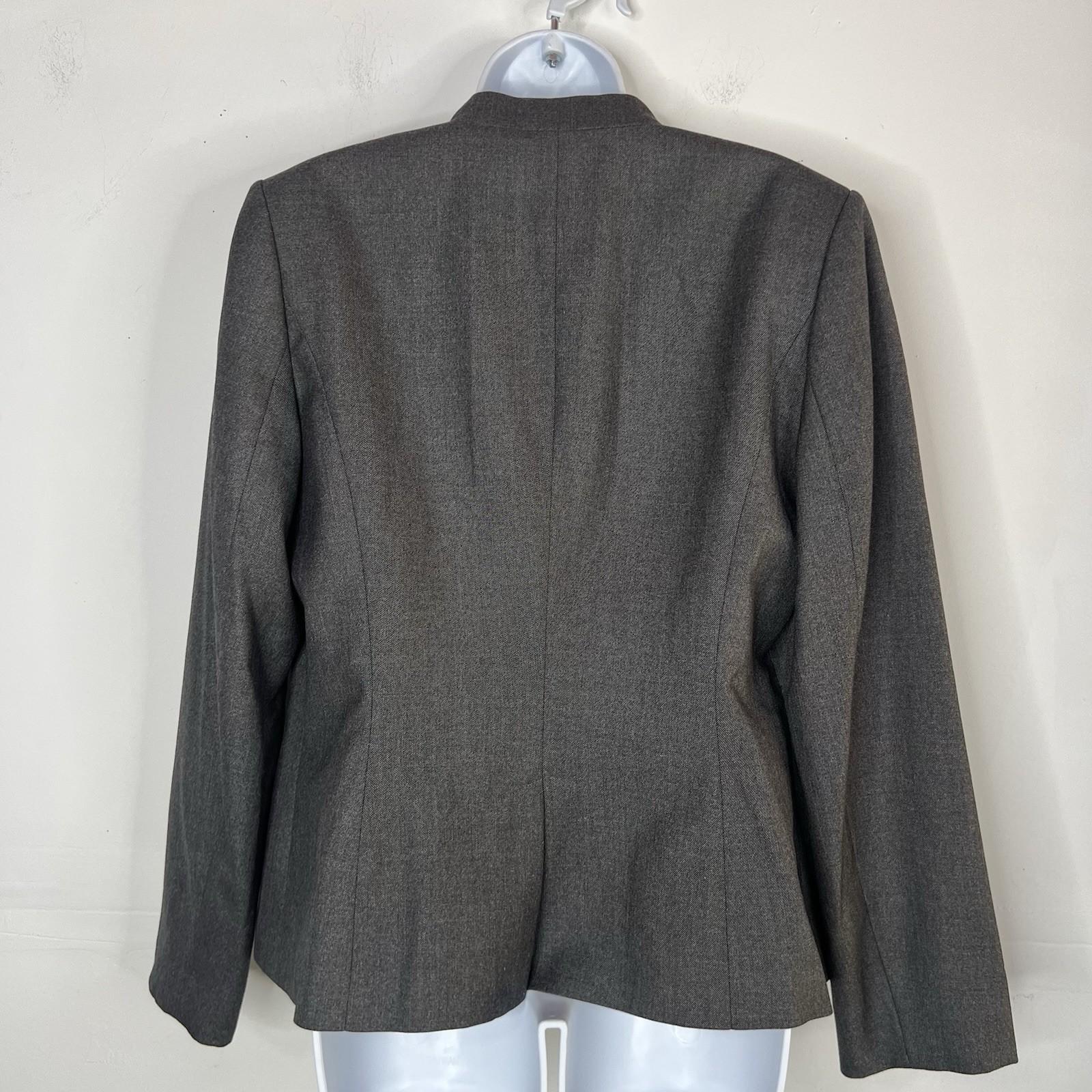 Calvin Klein Polyester Rayon Flared Skirt Suit 12 Gray Stand Up Collar Career