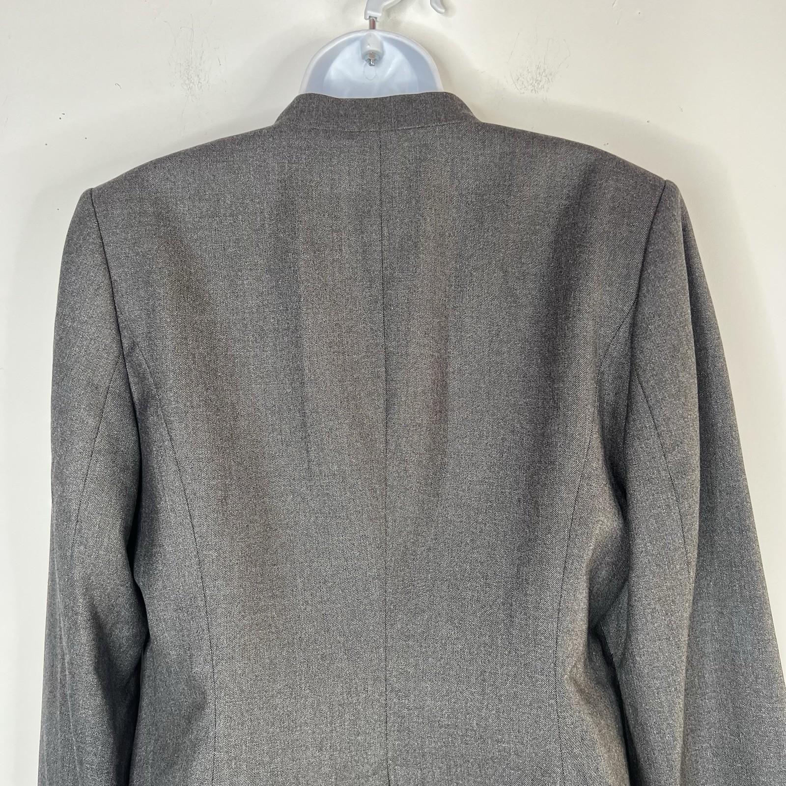 Calvin Klein Polyester Rayon Flared Skirt Suit 12 Gray Stand Up Collar Career