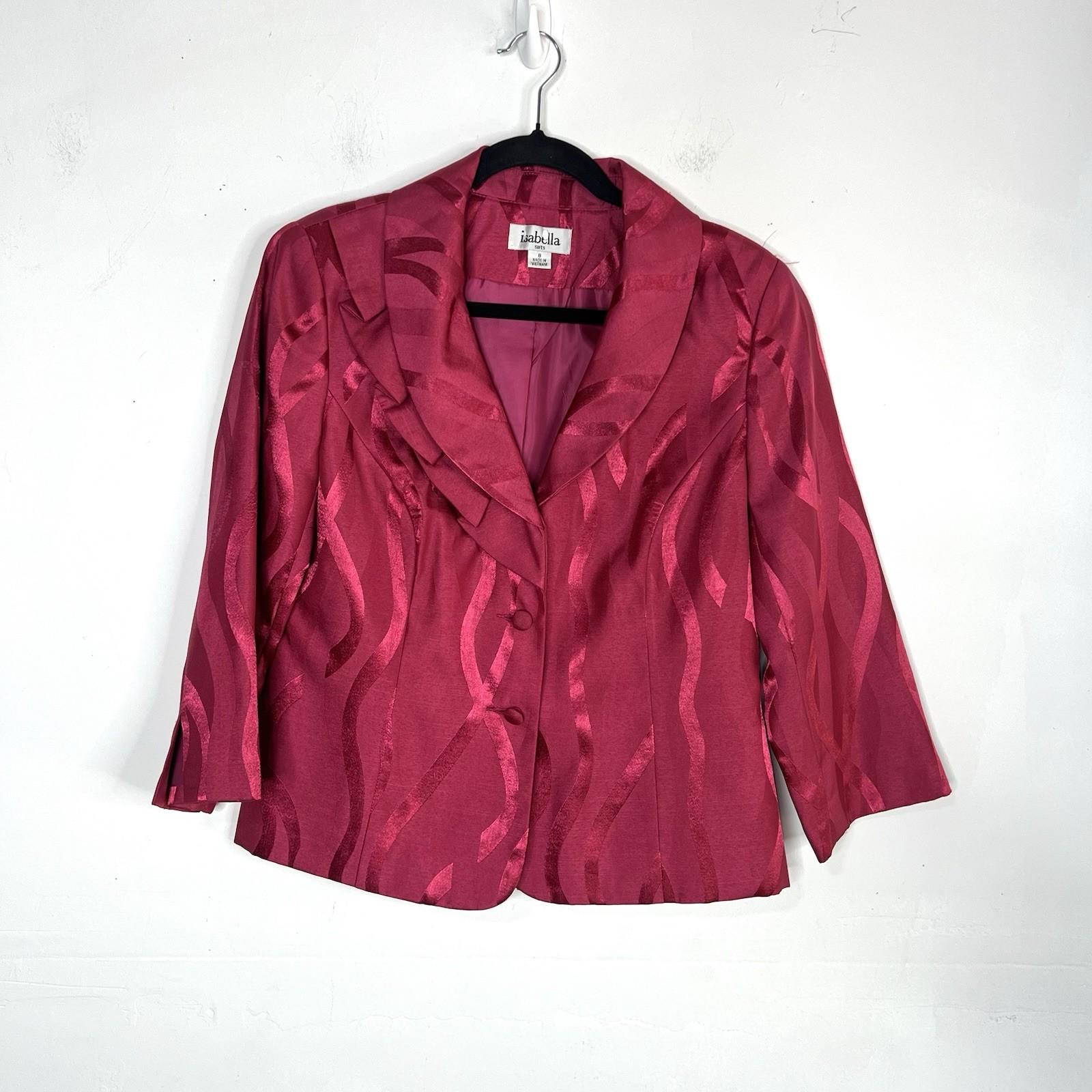 Isabella Polyester Metallic Skirt Suit Size 8 Fuchsia 3/4 Sleeves Cocktail 2PC