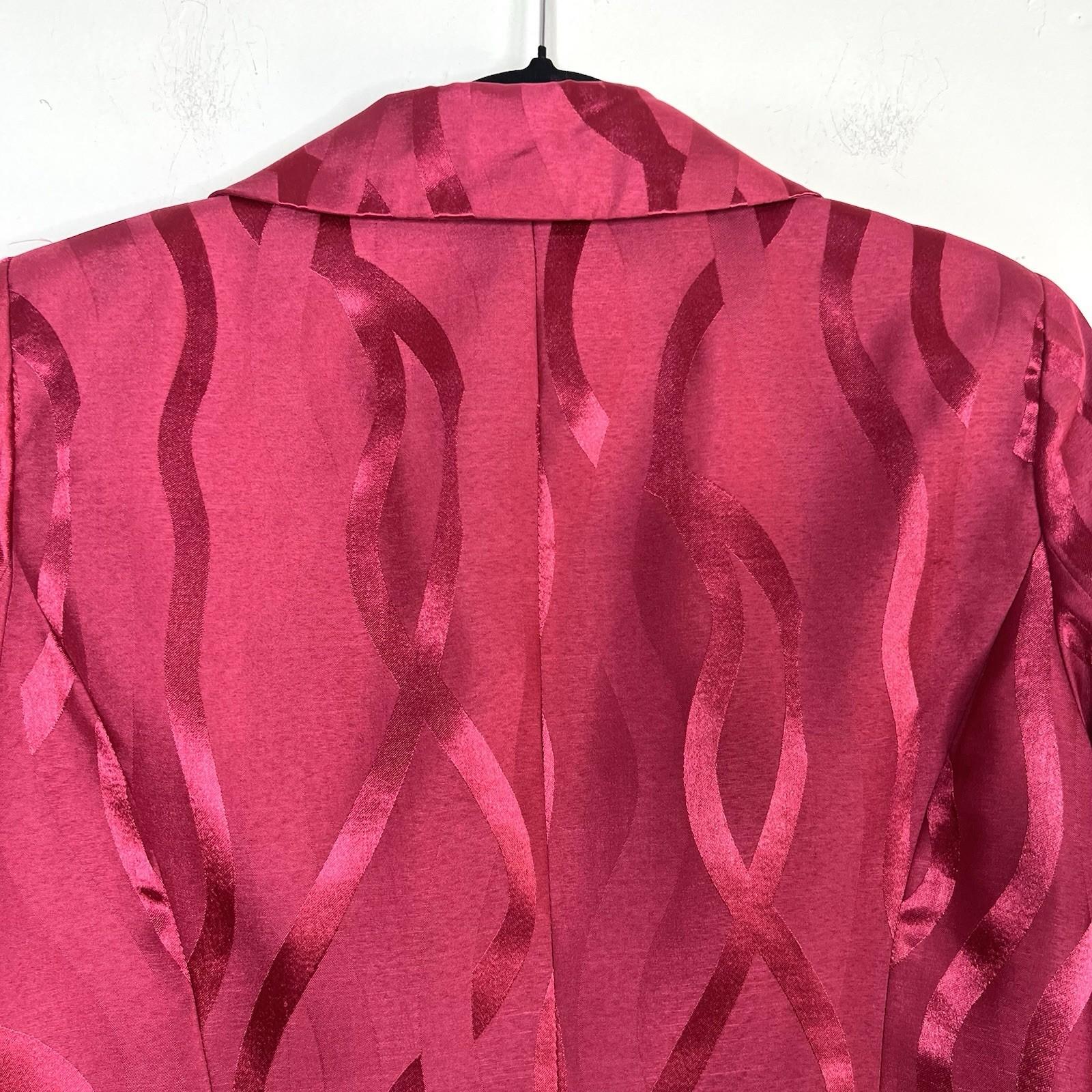 Isabella Polyester Metallic Skirt Suit Size 8 Fuchsia 3/4 Sleeves Cocktail 2PC