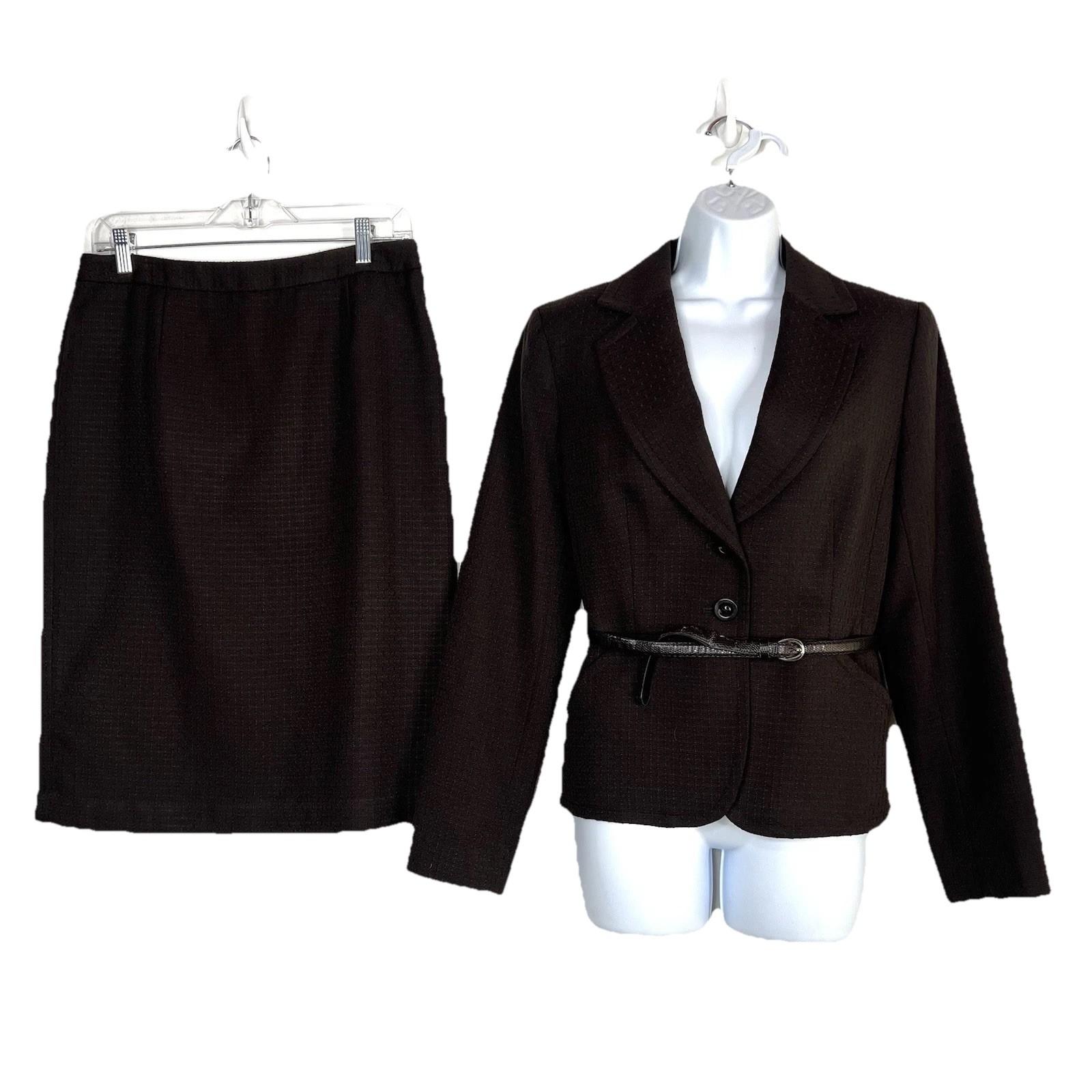 Jones New York Polyester Rayon Skirt Suit Size 8 Black Belted Career 2PC Pockets