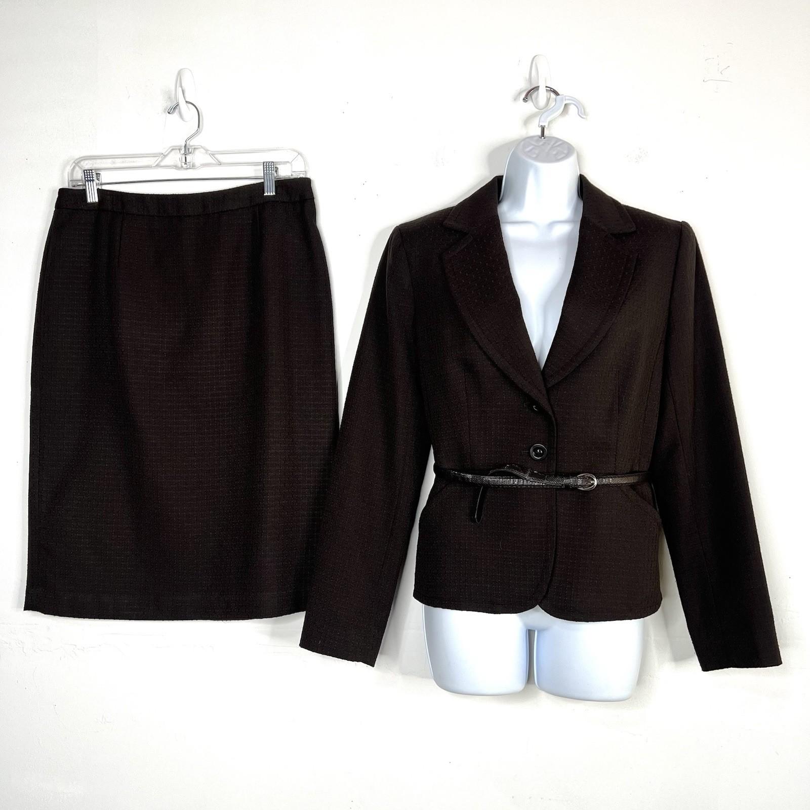 Jones New York Polyester Rayon Skirt Suit Size 8 Black Belted Career 2PC Pockets
