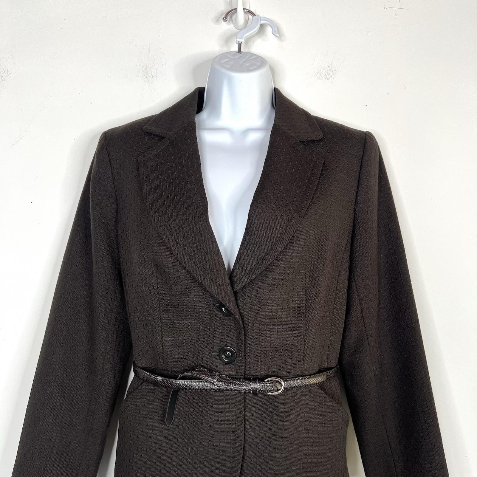 Jones New York Polyester Rayon Skirt Suit Size 8 Black Belted Career 2PC Pockets