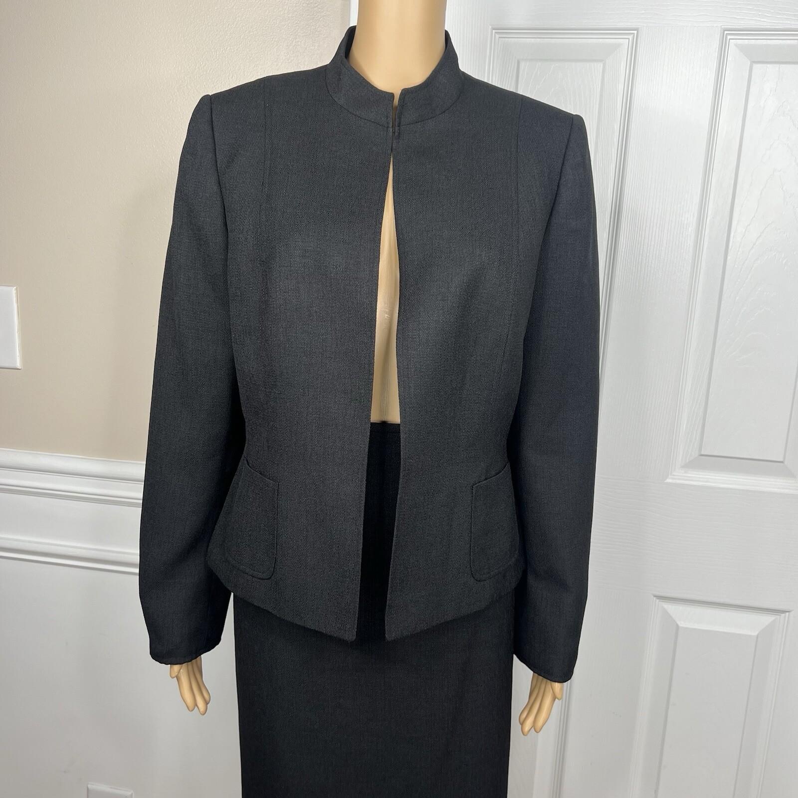 Tahari ASL Polyester Skirt Suit 12 Black Stand Collar Lined Career Cocktail 2PC
