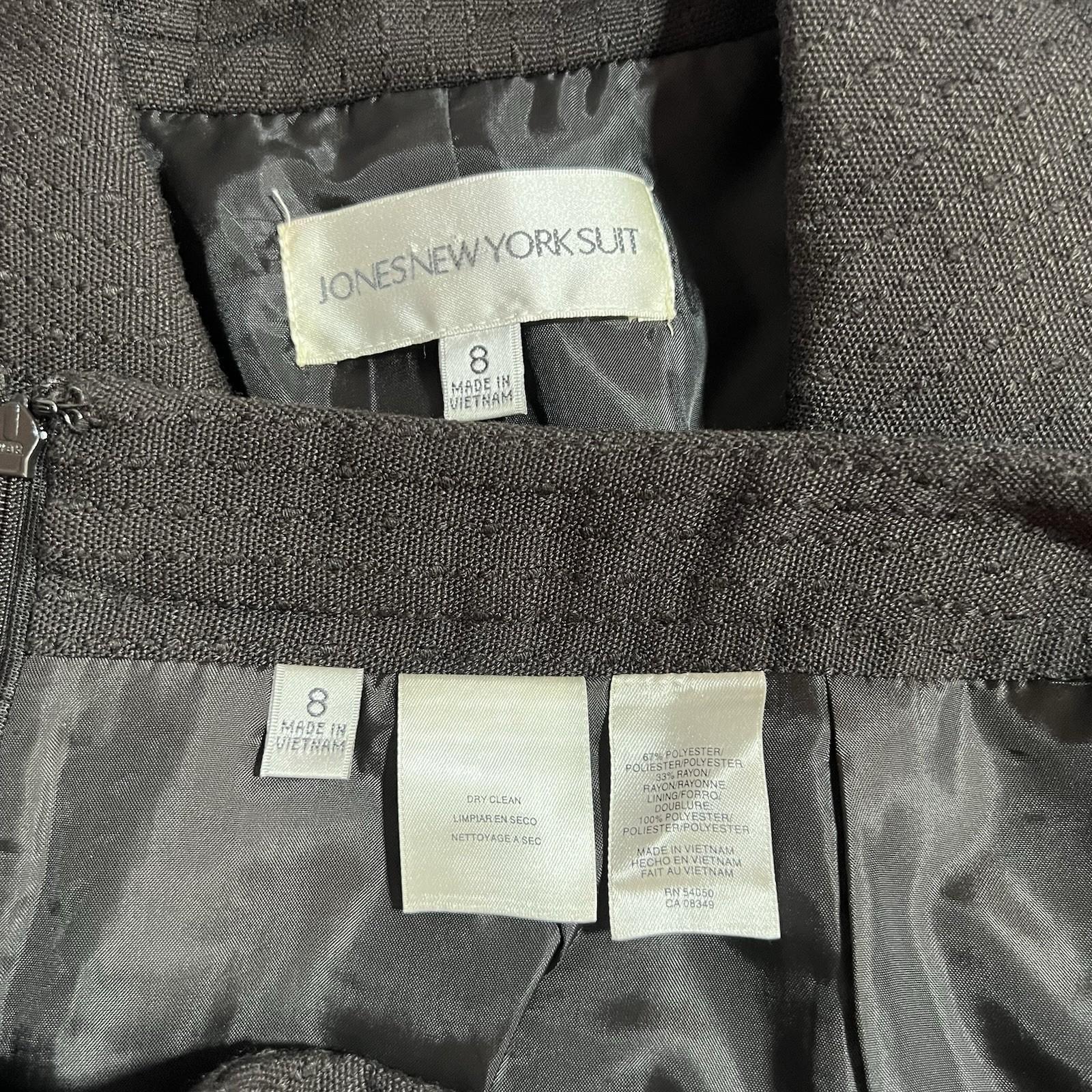 Jones New York Polyester Rayon Skirt Suit Size 8 Black Belted Career 2PC Pockets