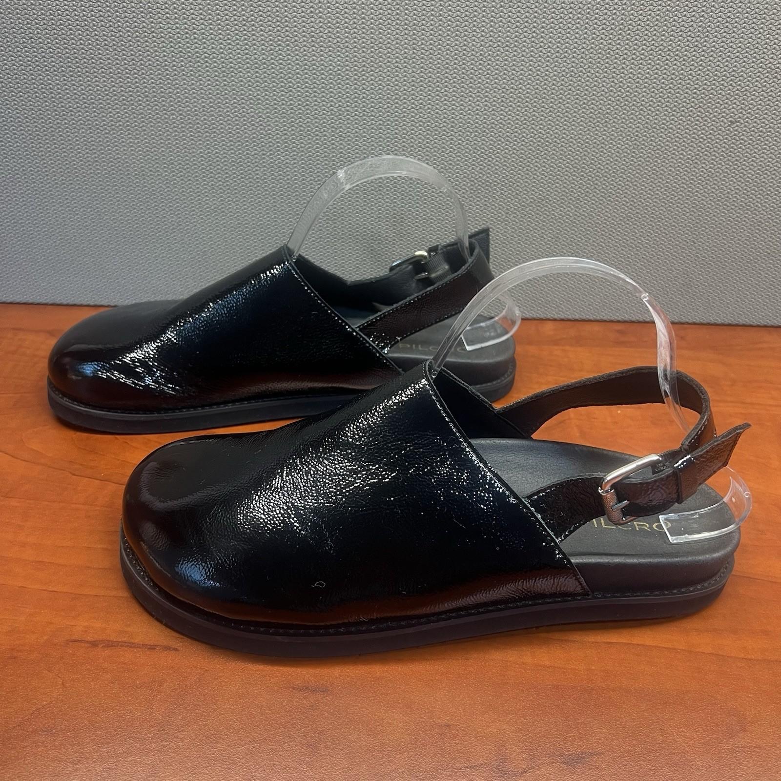Anthropologie Pilcro Patent Leather Black Slingback Buckle Strap Clogs Shoes 41