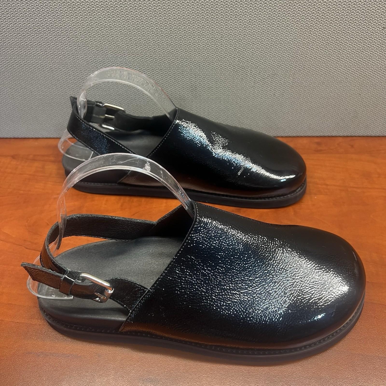 Anthropologie Pilcro Patent Leather Black Slingback Buckle Strap Clogs Shoes 41