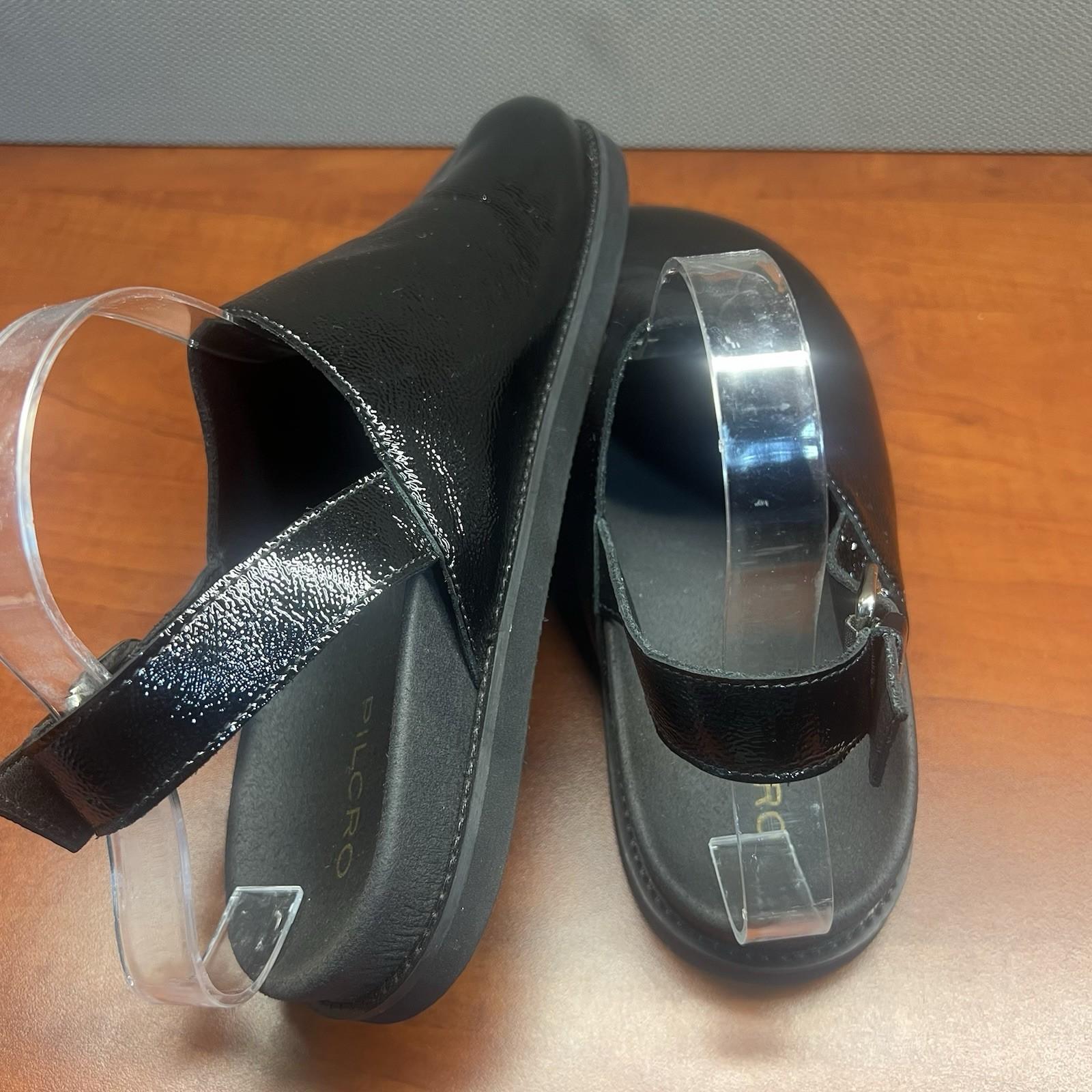 Anthropologie Pilcro Patent Leather Black Slingback Buckle Strap Clogs Shoes 41