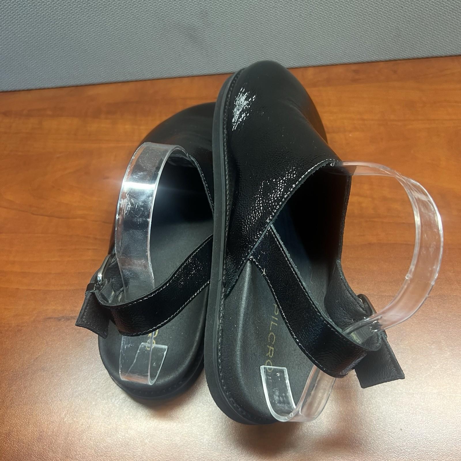 Anthropologie Pilcro Patent Leather Black Slingback Buckle Strap Clogs Shoes 41