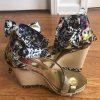10-203.jpg CARLOS FALCHI Women Leopard Floral Pattern Platform Wedge Sandals Size 7 M