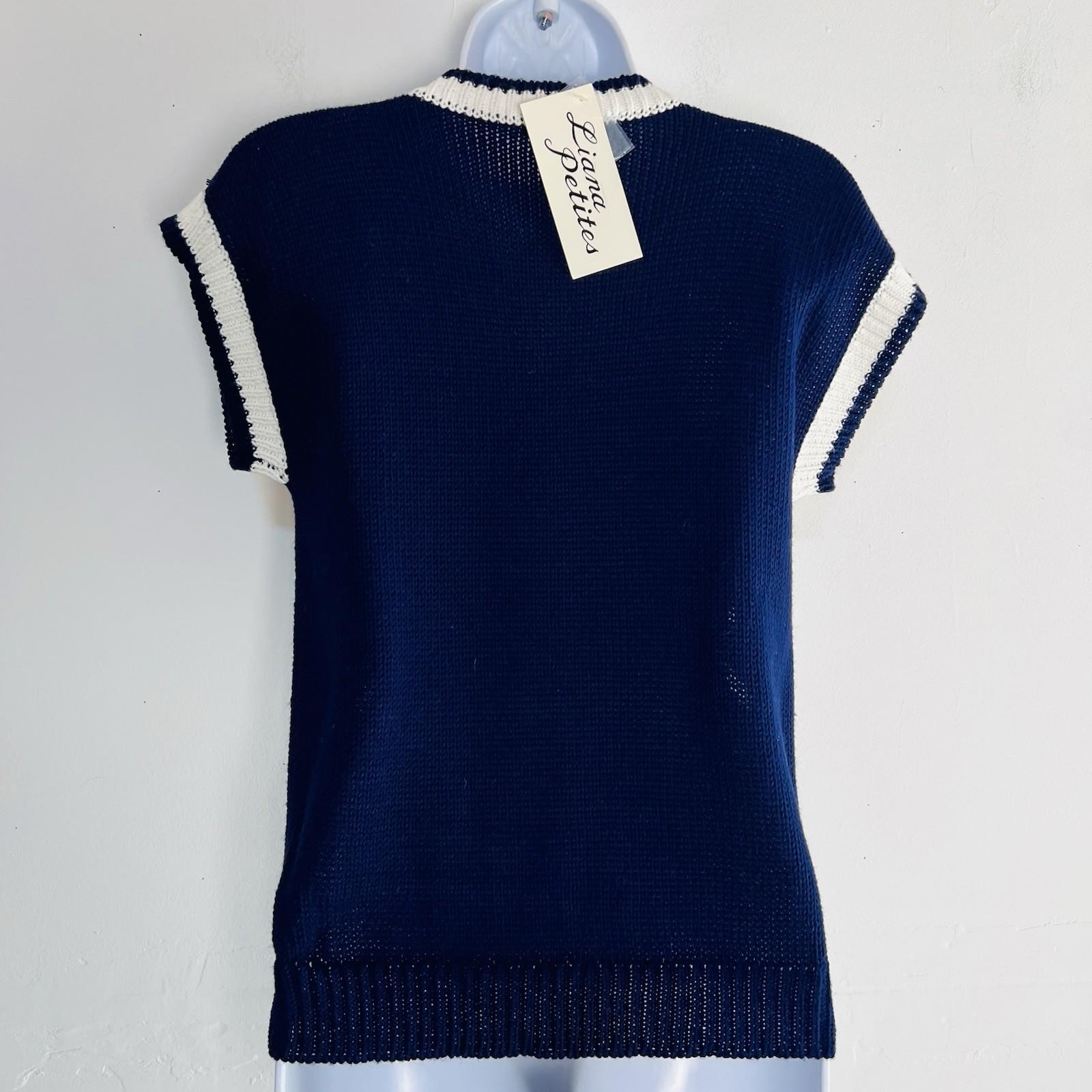 Vintage Liana Petites Women 100% Acrylic Sweater Vest Size PS Blue White New