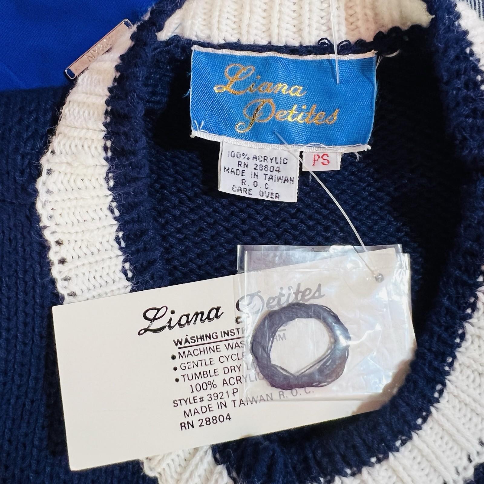 Vintage Liana Petites Women 100% Acrylic Sweater Vest Size PS Blue White New