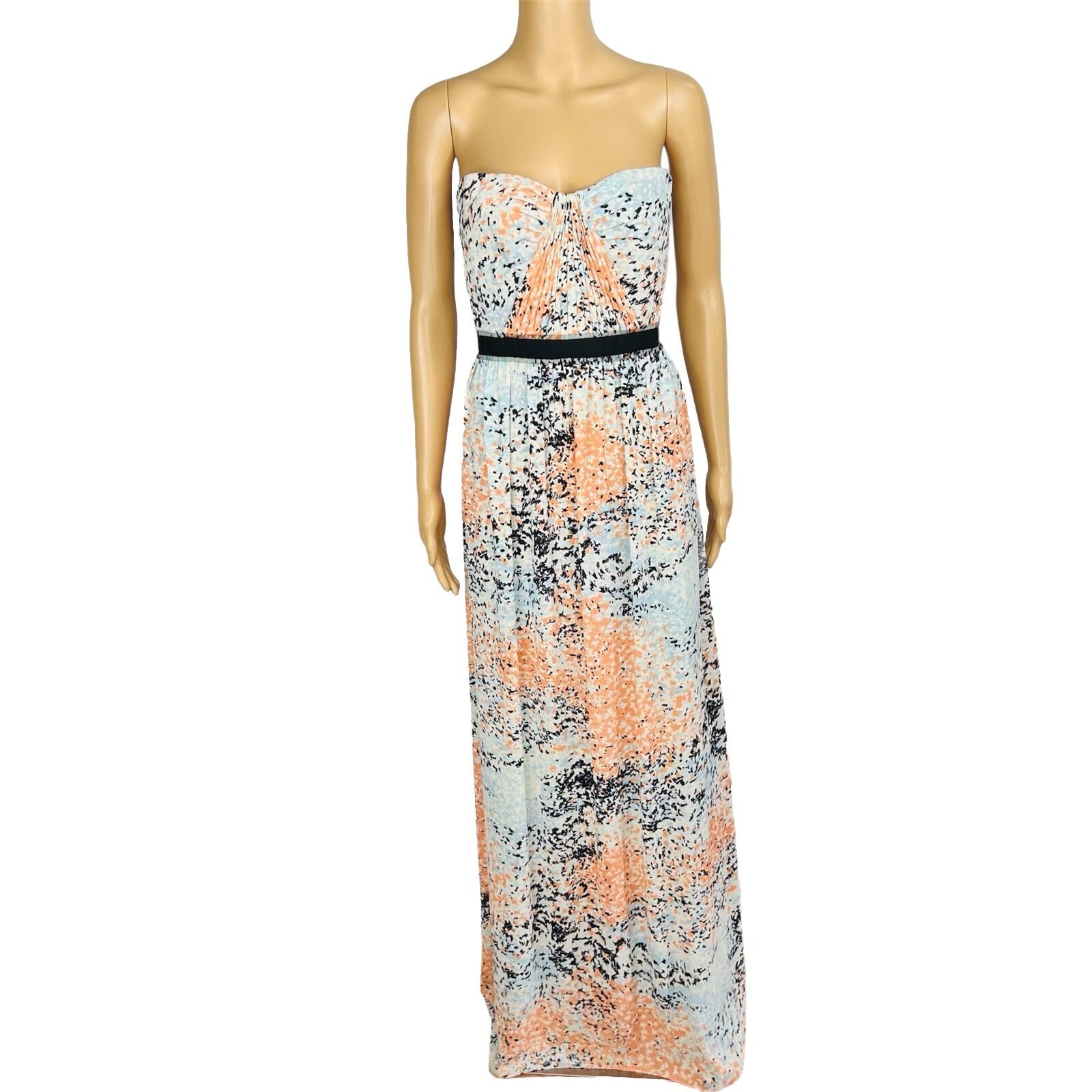BCBGMAXAZRIA Chiffon Maxi Dress Size 12 Amber Powder Pleated Strapless New