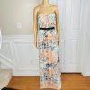 BCBGMAXAZRIA Chiffon Maxi Dress Size 12 Amber Powder Pleated Strapless New