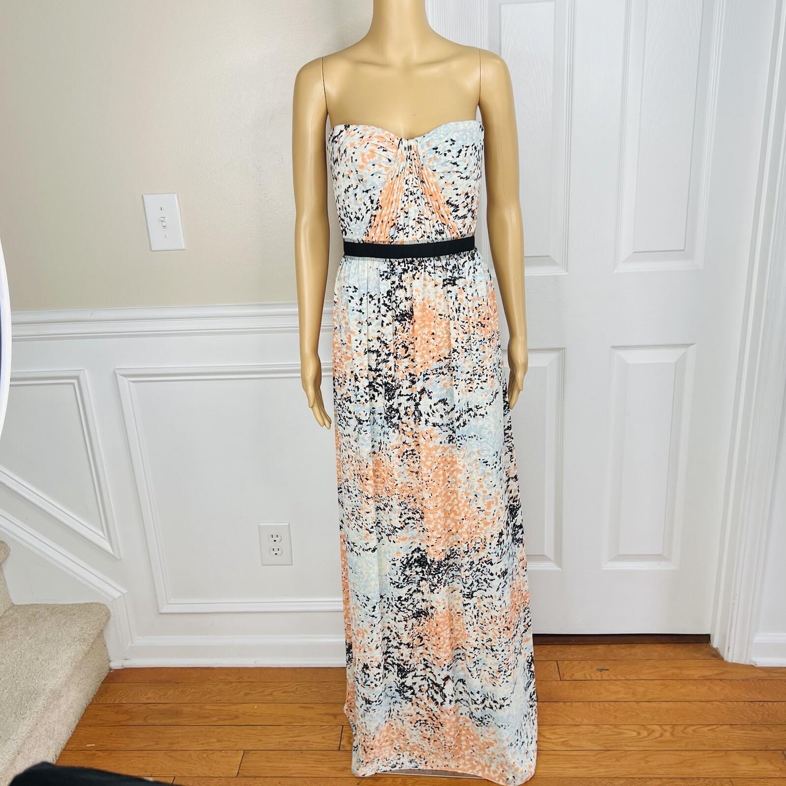 BCBGMAXAZRIA Chiffon Maxi Dress Size 12 Amber Powder Pleated Strapless New